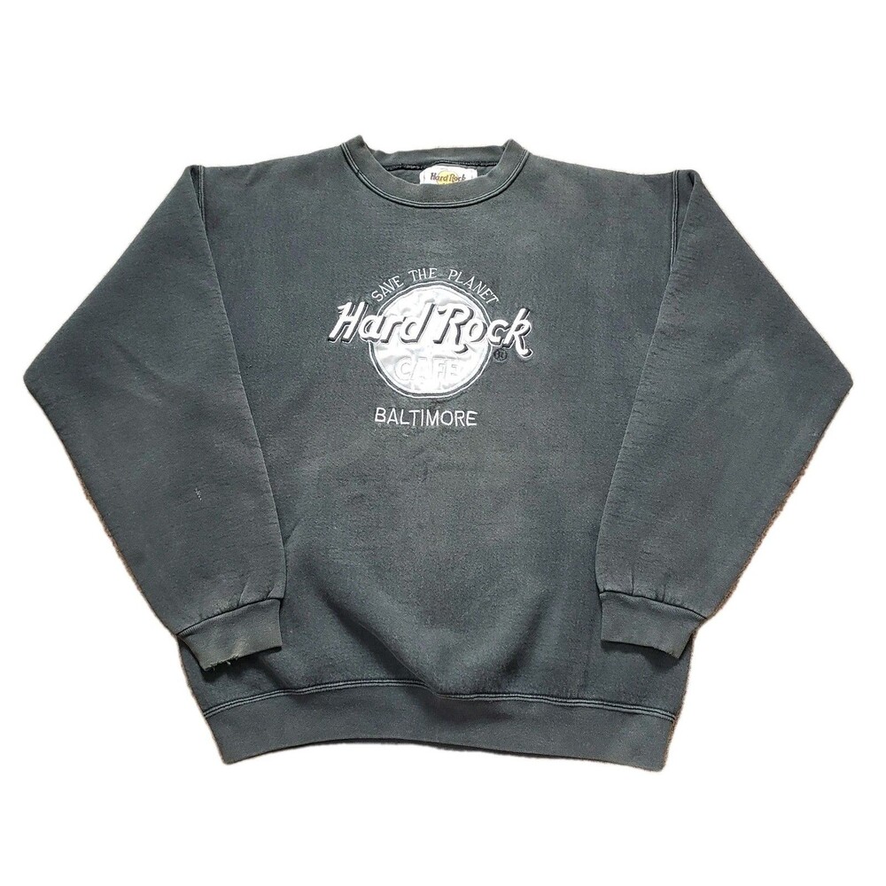 Vintage 90s Hard Rock Cafe Baltimore Sz Medium USA Made Faded Black Sweatshirt
